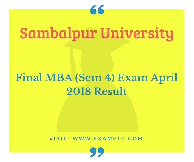 Sambalpur University MBA exam 2018 result is Available Now.