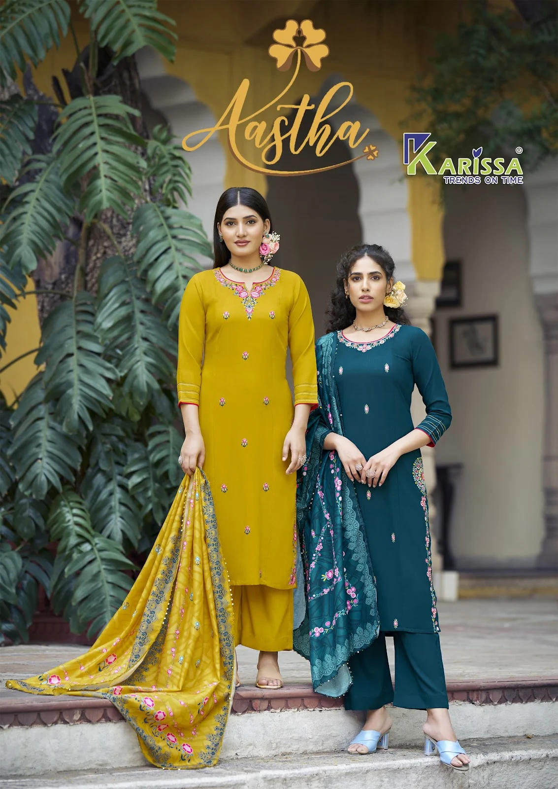 Aastha Karissa Liva Rayon Thread Work Readymade Pant Style Suits