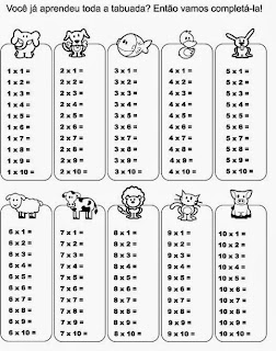 Tabuada de Multiplicação para Imprimir