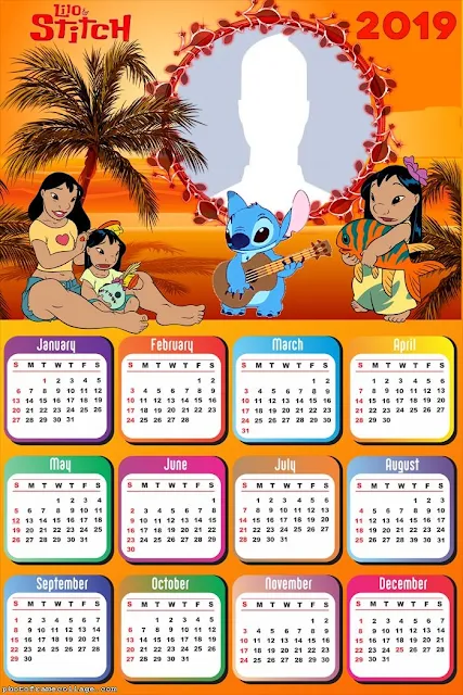 Calendario 2019 de Lilo y Stitch para Imprimir Gratis.