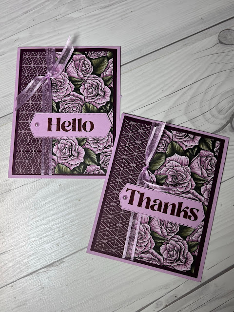 Two Greeting cards with Thanks and Hello using Favored Flowers Designer Series Paper