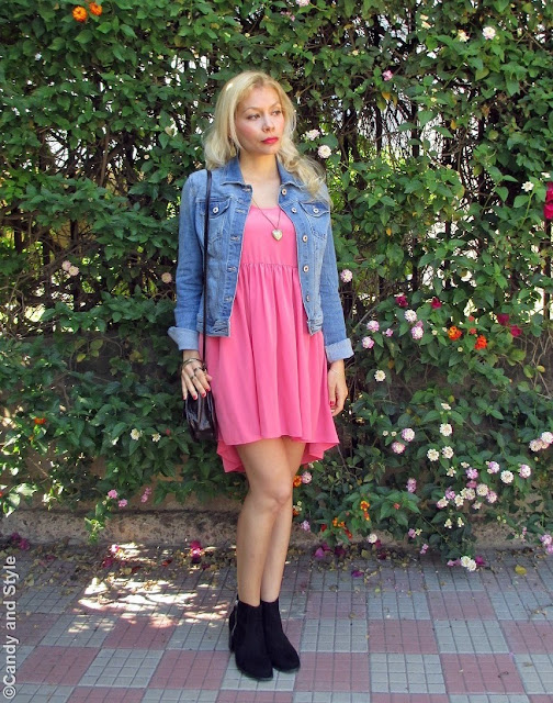 DenimJacket+AsymmetricalDress+AnkleBoots+CrossbodyBag+PeachLips - Lilli Candy and Style Fashion Blog