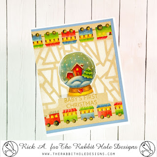 Baby's 1st Christmas Stamp Set, Rabbit Hole Designs, Triangle Mosaic Stencil, Colored Pencils, Diamond Glaze Card by Rick Adkins view 3