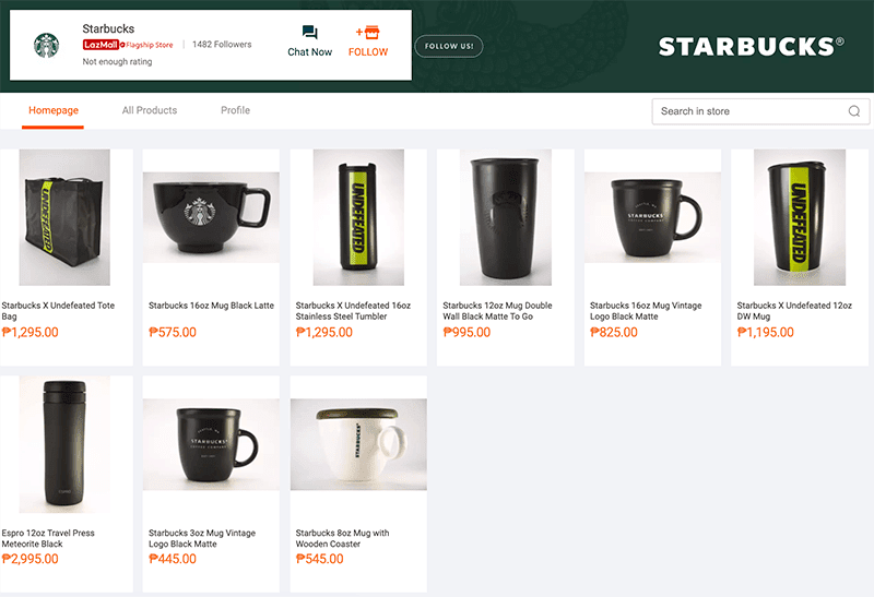 Screenshot of Starbucks Flagship store on Lazada as of 8:30PM on November 16