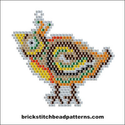 Free brick stitch seed bead pendant pattern labeled color chart