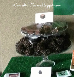 Minecraft Birthday Party: Dirt and Coal #Parties #Birthdays #DIY #Character #Characters #Supplies #Idea #Ideas #TNT #Twizzlers #Torches #Chocolate #Dipped #Pretzel #Pretzels #Rods #Rods #Dirt #Brownie #Brownies #Coal #Rice #Krispies #Treats #Krispie #Crispie #Crispies #Zombie #Zombies #Boogers #Booger #Popcorn #Corn #Candy #Stickers #Enderman #Steve #Creeper #Printables #Printable #Cake #Instruction #Instructions #Instuctable #Instructables #Tutorials #Ghost 