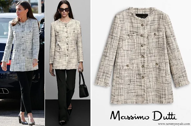 Queen Letizia wore Massimo Dutti long jacket with golden buttons