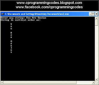 Output of display string vertically using pointer C program