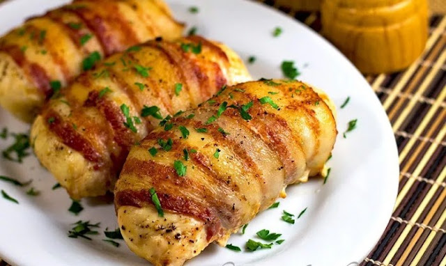 Bacon Wrapped Cheese Stuffed Chicken #dinner #chicken