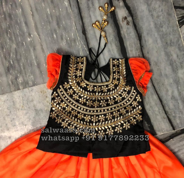 Orange Black Small Kid Lehenga