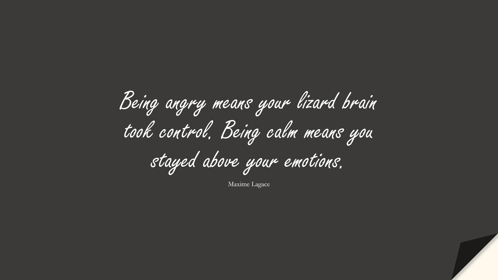 Being angry means your lizard brain took control. Being calm means you stayed above your emotions. (Maxime Lagace);  #StoicQuotes