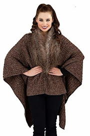 Ladies wrap shawl faux fur collar knitted