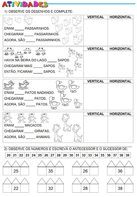 1º Ano - Atividades de Matemática: Situações-problema, Antecessor e sucessor jpg