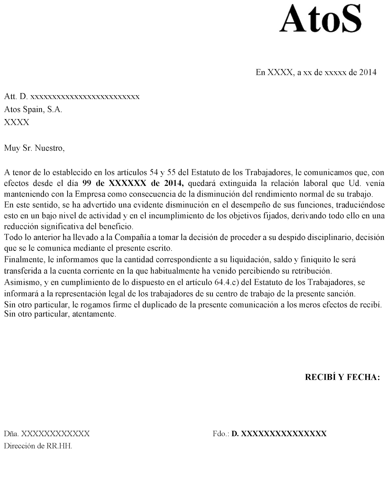 GAtos Sindicales: Los documentos del Despido (Versión 2014)