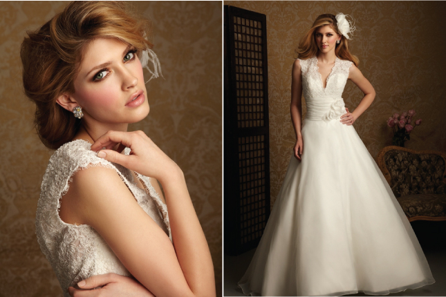 The fitted bodice has a flattering vshaped neckline and back in lace while 