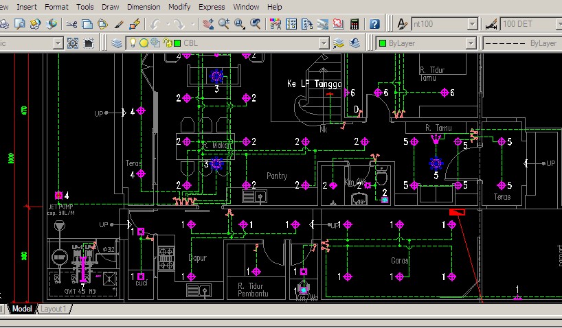  Gambar  Autocad Skematik Pekerjaan Elektrikal Rumah  Dua  