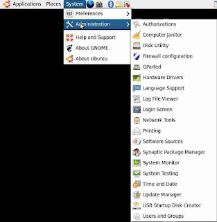 Ubuntu 9.10 administration menu