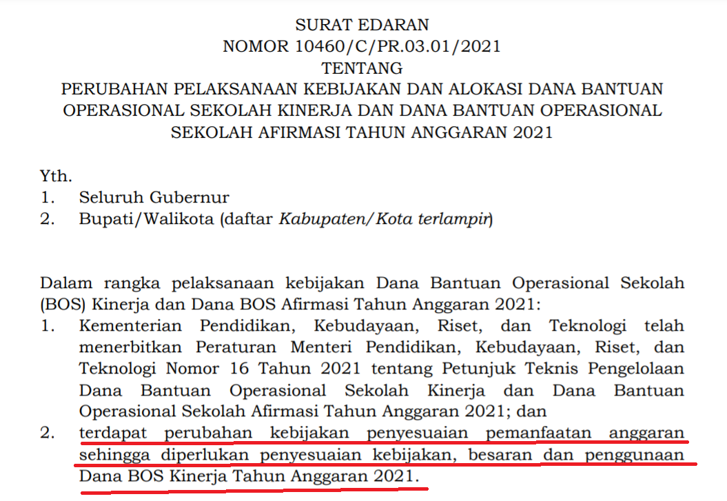 Perubahan Besaran Alokasi + Daftar Kabupaten/Kota Penerima Dana BOS