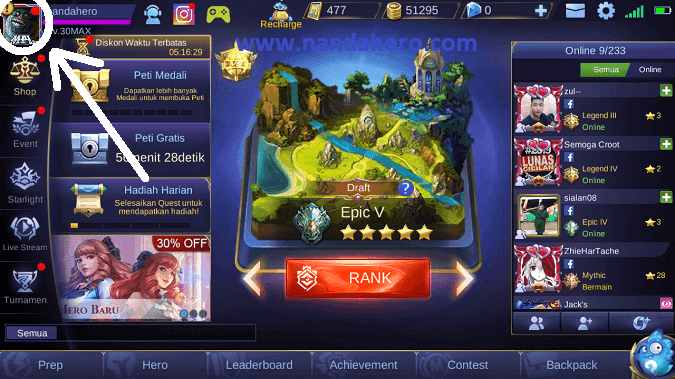 cara mengetahui peringkat jalan mobile legends