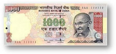 Currency Note 1000 rupes rever bank of india