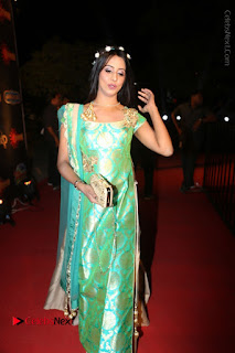 Actress Sanjjanaa Stills in Green Long Dress at Gemini TV Puraskaralu 2016 Event  0071.JPG
