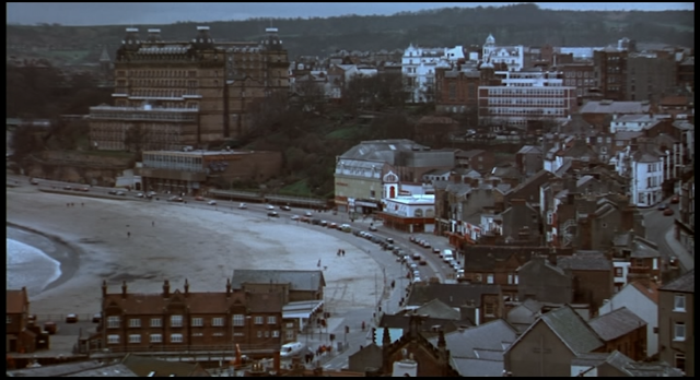 Still image from Little Voice (1998, Miramax). Includes part of Scarborough South Bay Beach, the Grand and The Futurist Cinema.