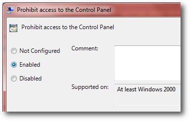 disable control panel