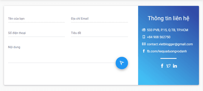 Mẫu form liên hệ đẹp được thiết kế bằng material design và bootstrap