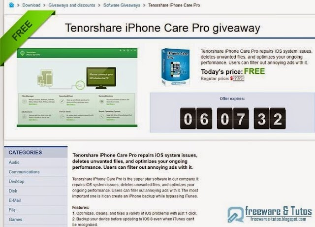 Offre promotionnelle : Tenorshare iPhone Care Pro gratuit !