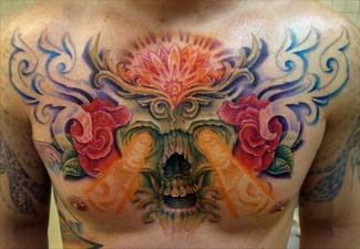 Hot and Sexy Chest Skull Tattoo for men with extremely hot style