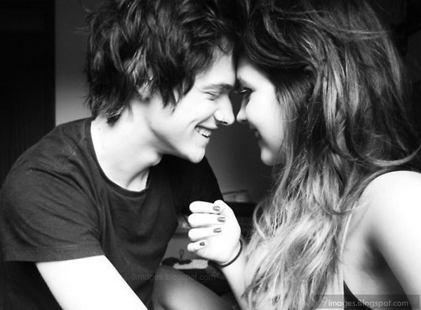 laughing teen couple  cute  black  and white 