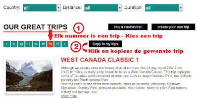 Selecteer de trip 'West Canada Classic 1'