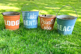 Old Sign Stencils on Vintage Buckets, Bliss-Ranch.com