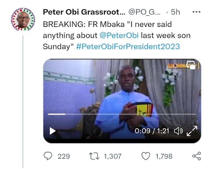 "I Never Mentioned Peter Not To Talk Of Obi" - Father Mbaka Denies Rumors That He Prophesied Against Peter Obi (Watch Video)