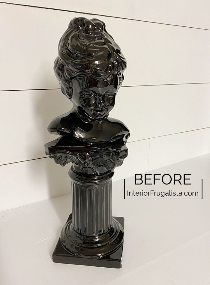 How to make thrift store decor look like real concrete! A faux concrete Scioto ceramic bust statue makeover with chalk paint and texture additive.