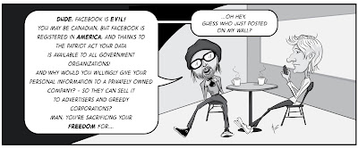 Cartoon about the evils of facebook and the apathy of its users