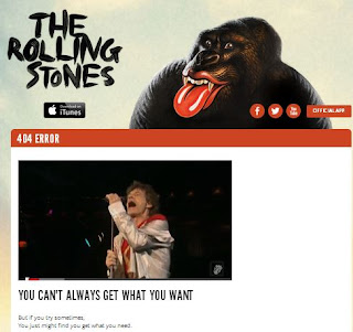 Página de error 404 en la web de los Rolling Stone