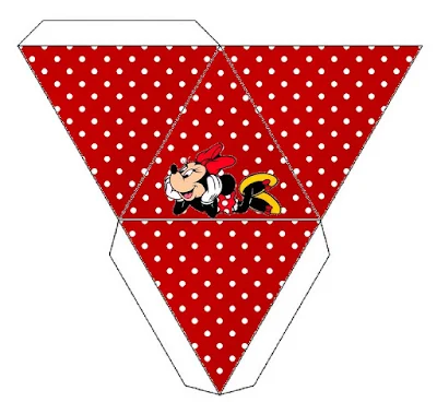 Minnie in Red and Polka Dots Free Printable Pyramid Box.