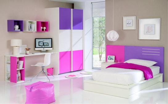 DORMITORIO JUVENIL EN ROSA , BLANCO Y VIOLETA