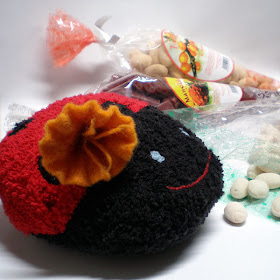 handmade cotton ladybug bath sponge organic candy and felted flower ring
