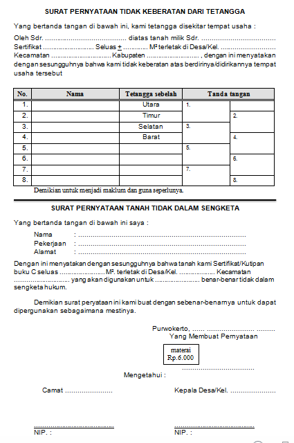 Contoh Surat Pernyataan Tidak Keberatan dari Tetangga