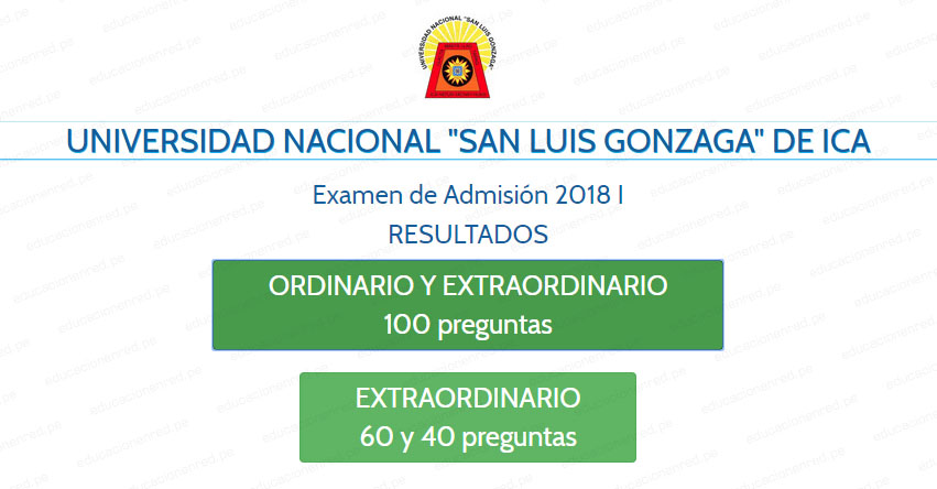 UNICA Publicó Resultados Examen Admisión 2018-1 (Domingo 22 Julio) Ingresantes por Carrera Profesional - Universidad Nacional San Luis Gonzaga de Ica - www.unica.edu.pe