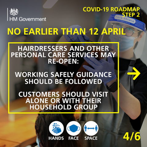 UK Gov COVID Roadmap Business 4 of 6 Hairdressers and personal care no earlier than 12th April