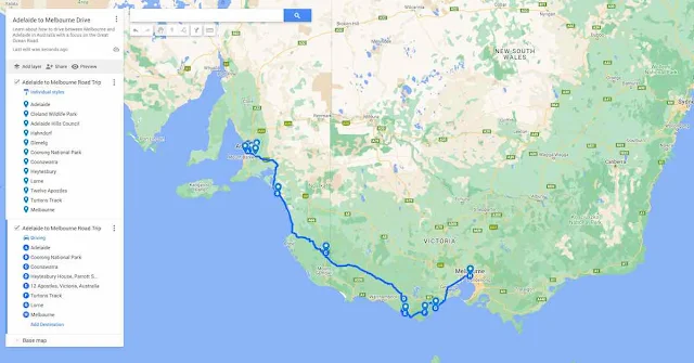 Map of the Adelaide to Melbourne Drive