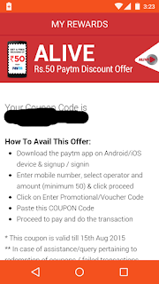 Alive app paytm discount offer