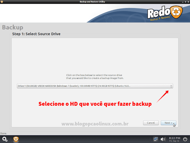 Selecione o HD que você quer fazer backup