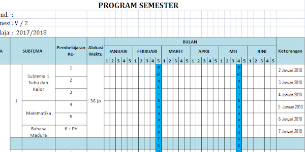 Prota Promes Kurikulum 2013 SD Kelas 5 Semester 2