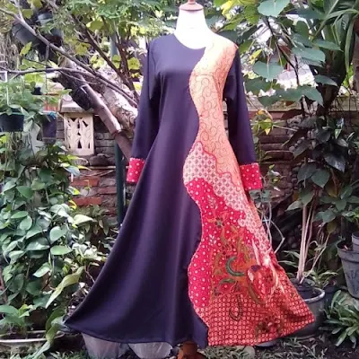 Baju Gamis Batik Kombinasi Katun Warna Hitam