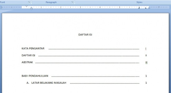 Daftar isi MS Word