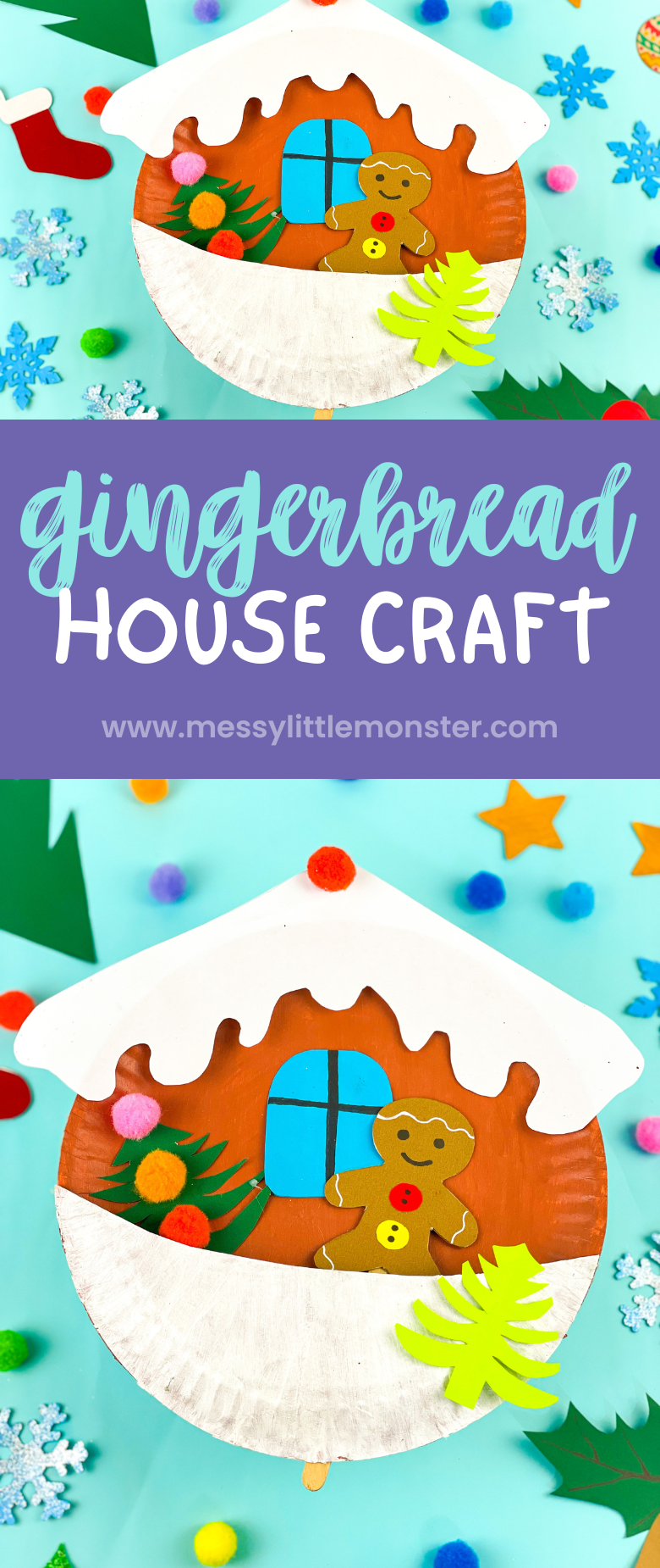 Gingerbread house craft with moving gingerbread man craft.